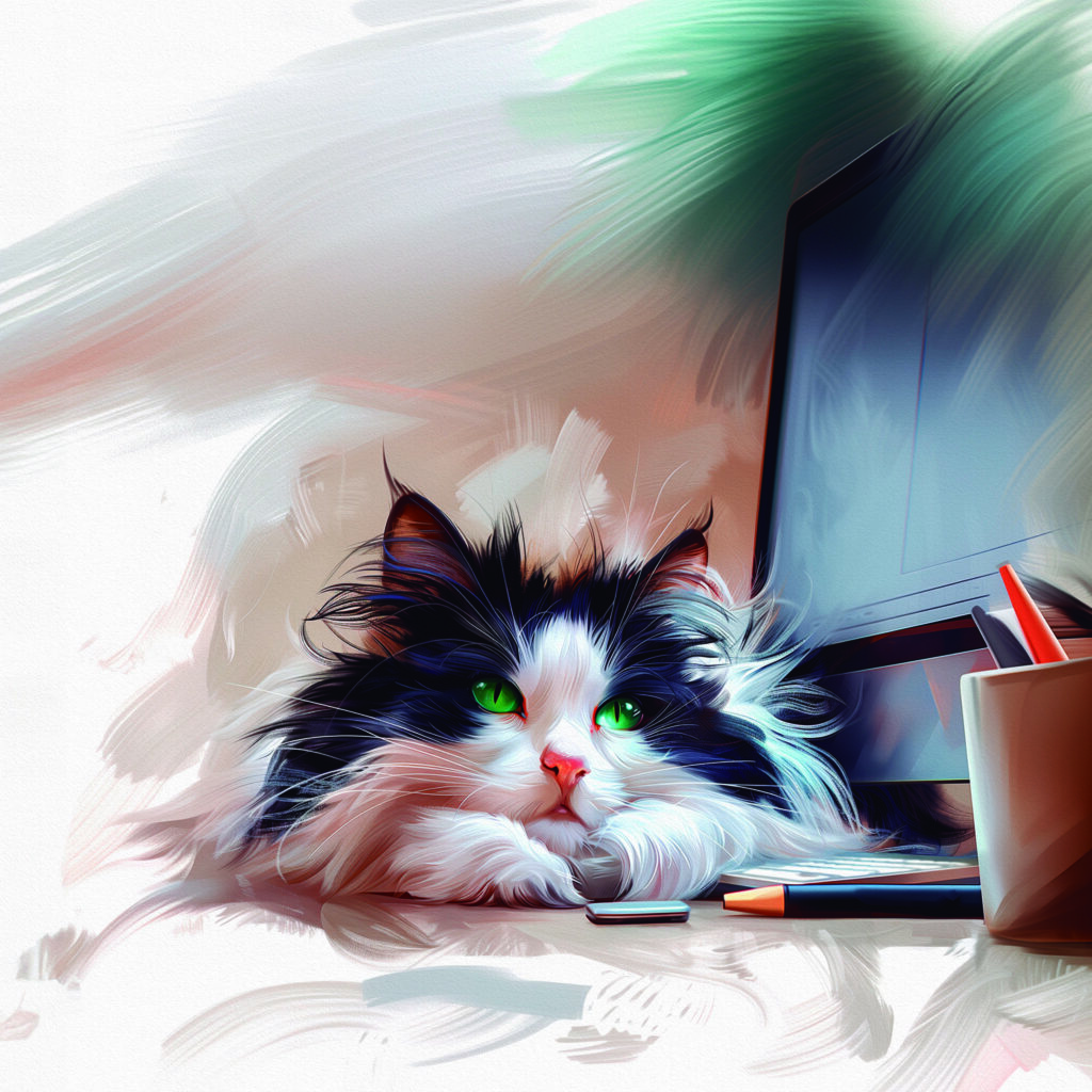 ILustração da gata Aurora na mesa da vovó