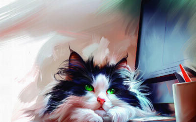 ILustração da gata Aurora na mesa da vovó